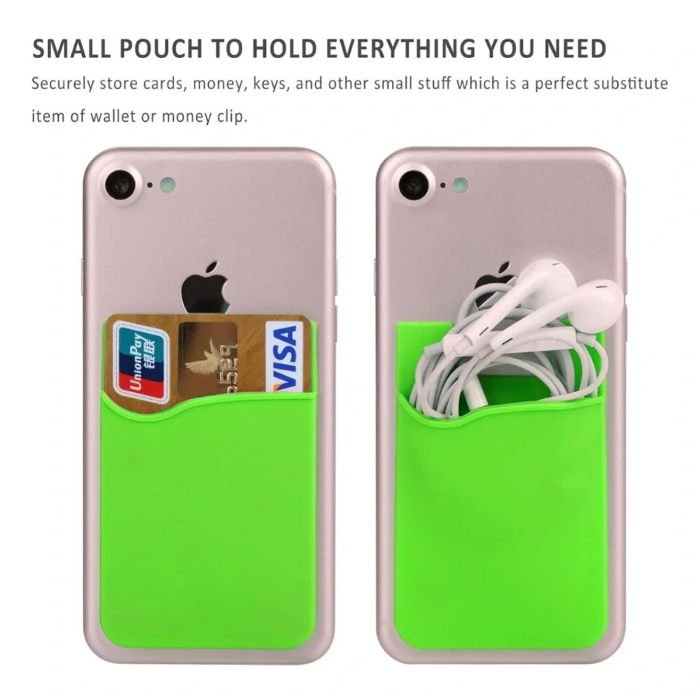 💞 New Green Adhesive Silicone Card Holder Sleeve for Smartphones